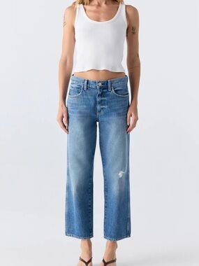 AMO Bille Jeans Mid-Rise Wide-Leg Cropped Jeans